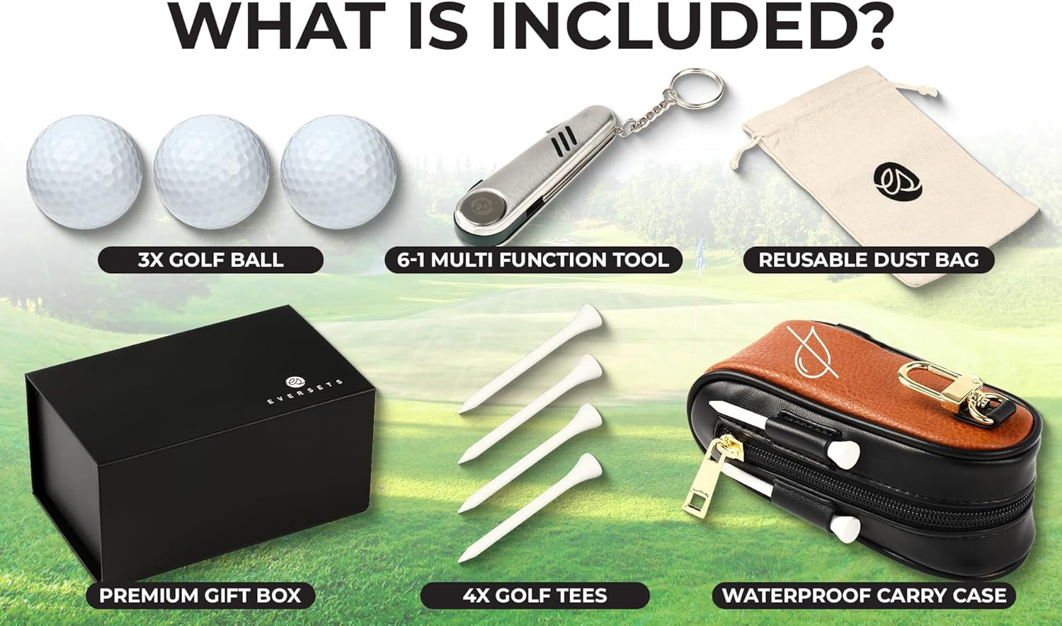 Golf Gift for Men Women - Luxury Golf Accessories Set with Case, 12 Golf Balls, Tees, Divot Tool Knife & Bag Hook - Perfect Holiday Tournament Prize