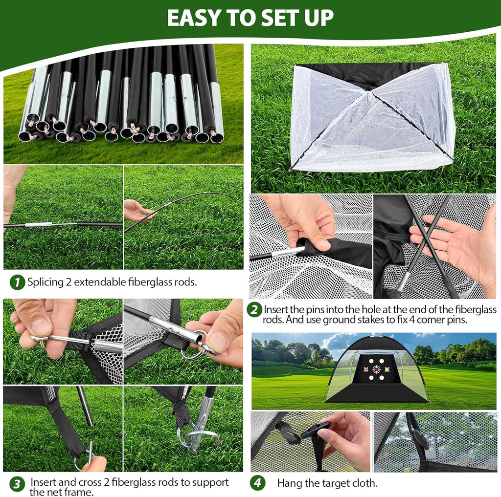 Golf Net, 10X7 Ft Practice Hitting Golf Net with Tri-Turf Mat, Ball, Tee, and Carring Bag, All-In-One Multi-Target Training Aid for Outdoor/Indoor Chipping & Driving, Ideal Gift for Men/Enthusiasts