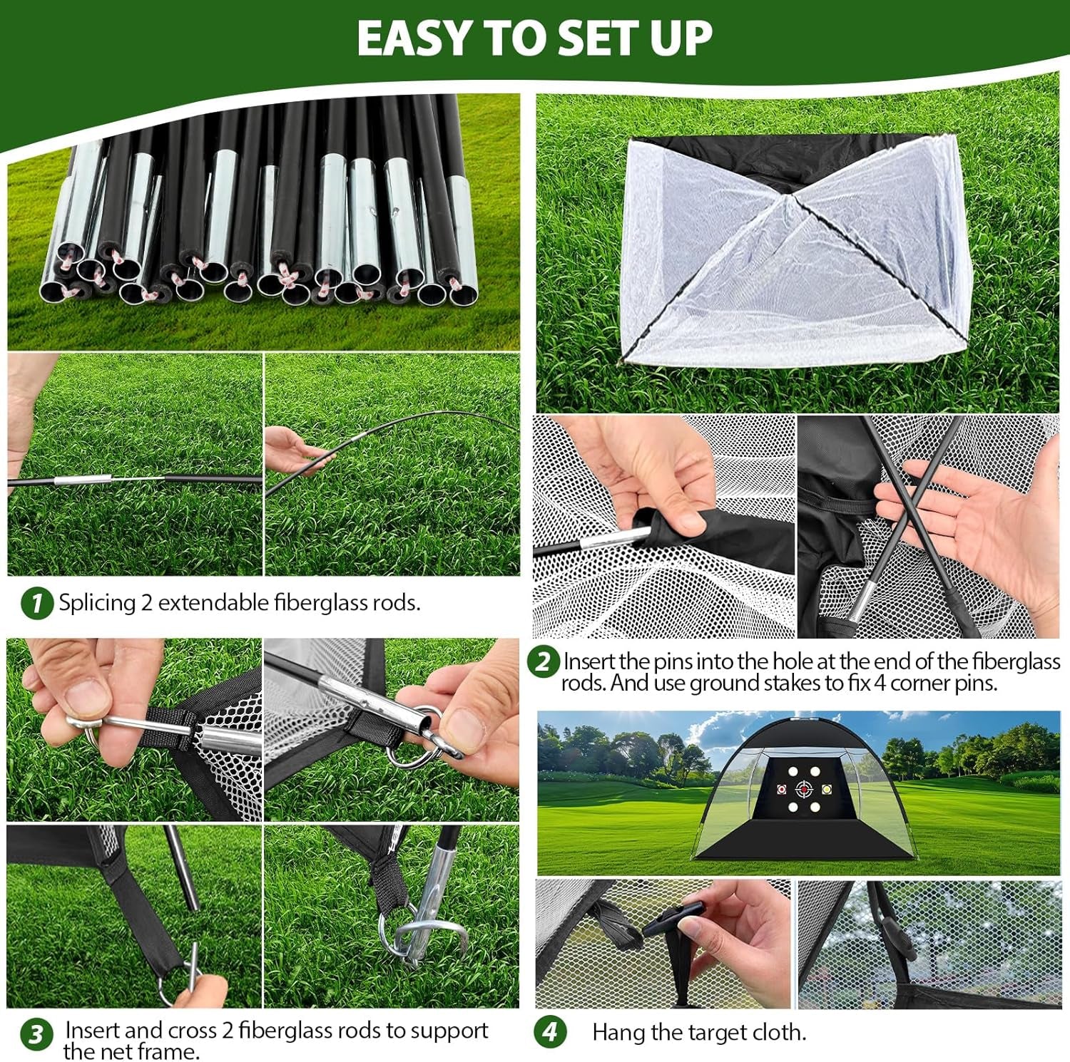 Golf Net, 10X7 Ft Practice Hitting Golf Net with Tri-Turf Mat, Ball, Tee, and Carring Bag, All-In-One Multi-Target Training Aid for Outdoor/Indoor Chipping & Driving, Ideal Gift for Men/Enthusiasts