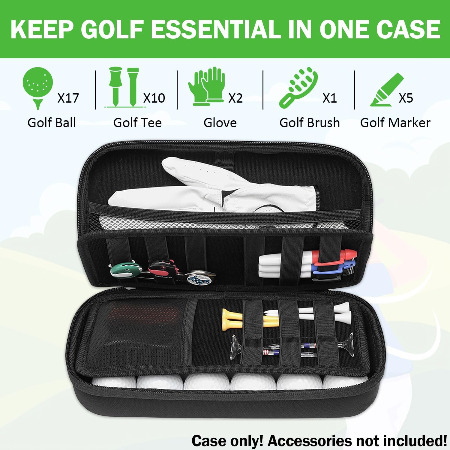 Golf Glove Holder with Removable Glove Shaper, Golf Accessories Hard Case Bag for Phone, Tees, Divot Tools & Ball Markers, Gifts for Men Women