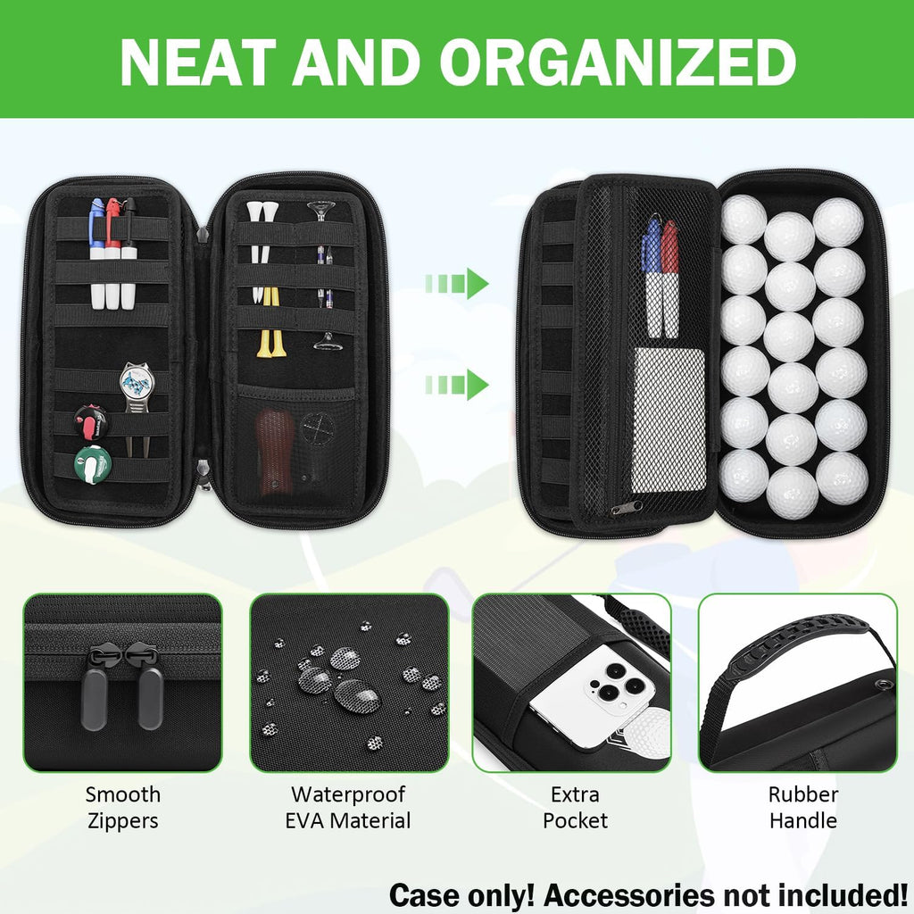 Golf Glove Holder with Removable Glove Shaper, Golf Accessories Hard Case Bag for Phone, Tees, Divot Tools & Ball Markers, Gifts for Men Women