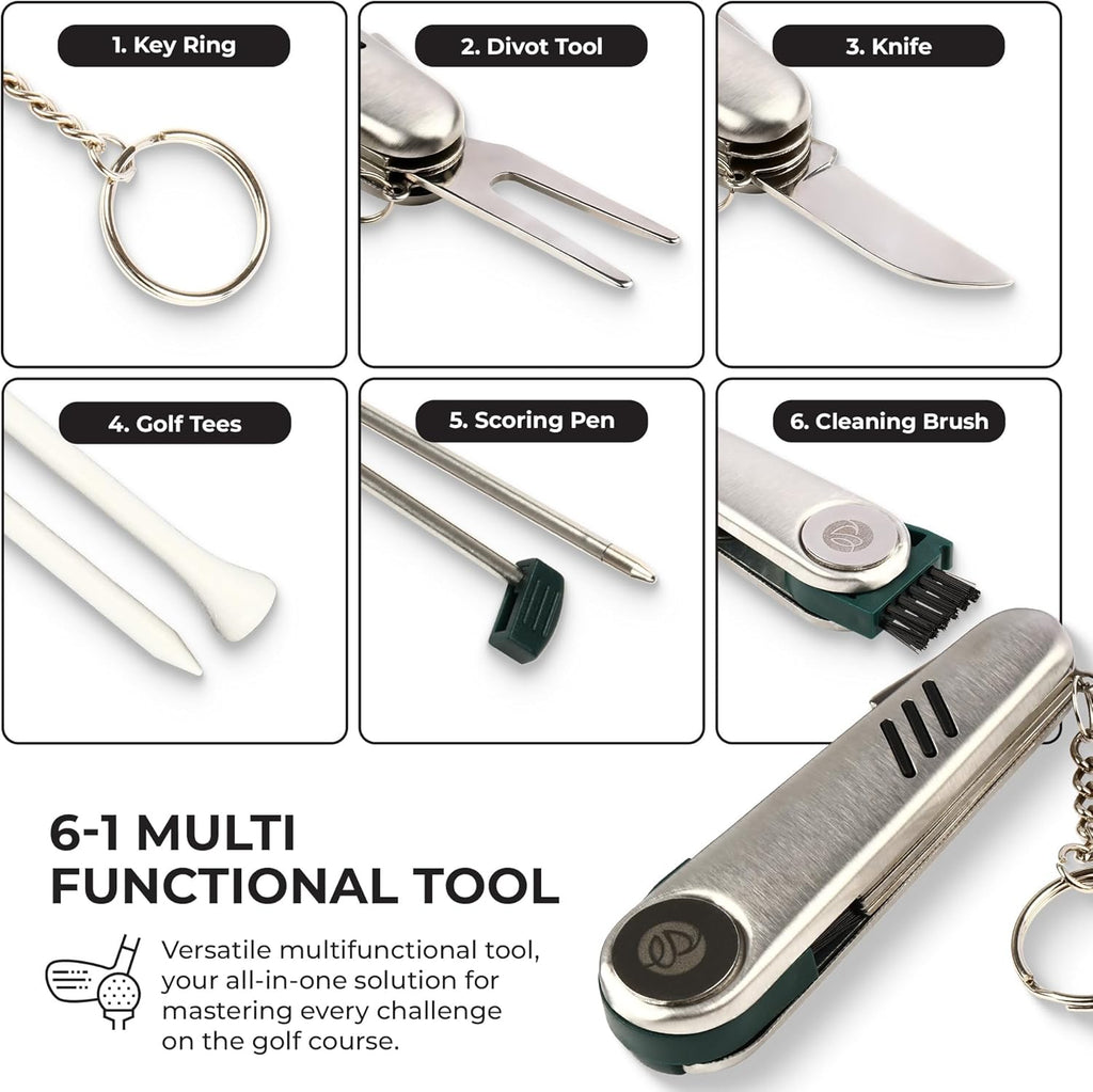 Golf Gift for Men Women - Luxury Golf Accessories Set with Case, 12 Golf Balls, Tees, Divot Tool Knife & Bag Hook - Perfect Holiday Tournament Prize