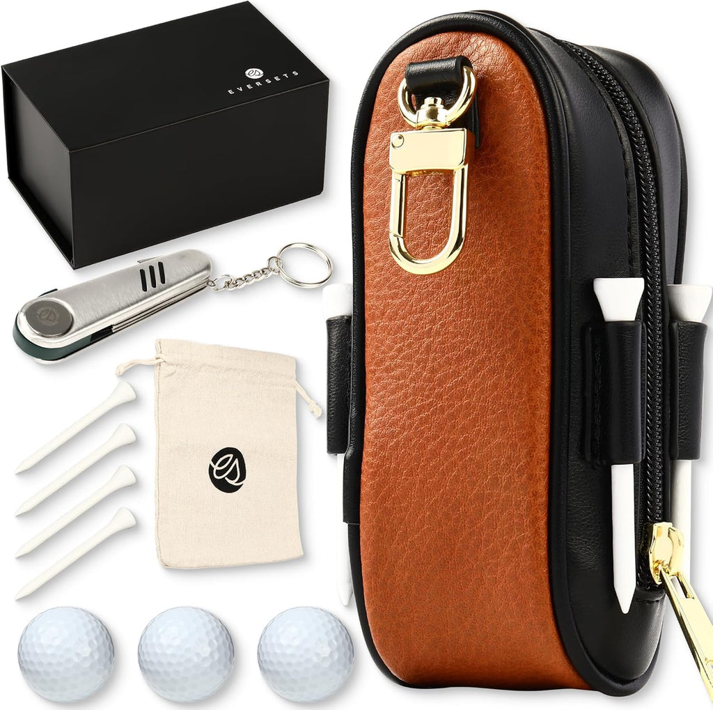 Golf Gift for Men Women - Luxury Golf Accessories Set with Case, 12 Golf Balls, Tees, Divot Tool Knife & Bag Hook - Perfect Holiday Tournament Prize