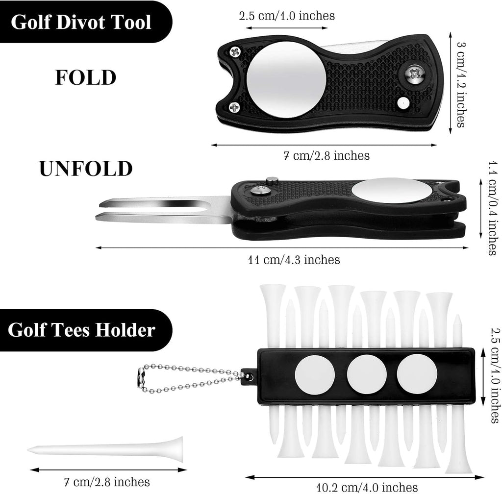 22 Pcs Golf Accessories Kit Golf Essentials Club Cleaning Kit for Men Include Cleaning Brush Towel Marking Pen Line Marker Tee Holder with Tee Repair Divot Tool for Christmas Ideal Gift(Black)